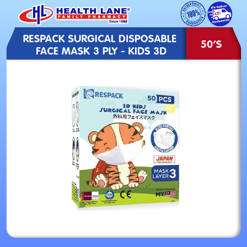 RESPACK SURGICAL DISPOSABLE FACE MASK 3 PLY 50'S- KIDS 3D
